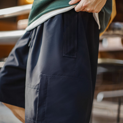 美式紅色短褲抽繩鬆緊腰直筒寬鬆外穿大口袋五分褲男夏季