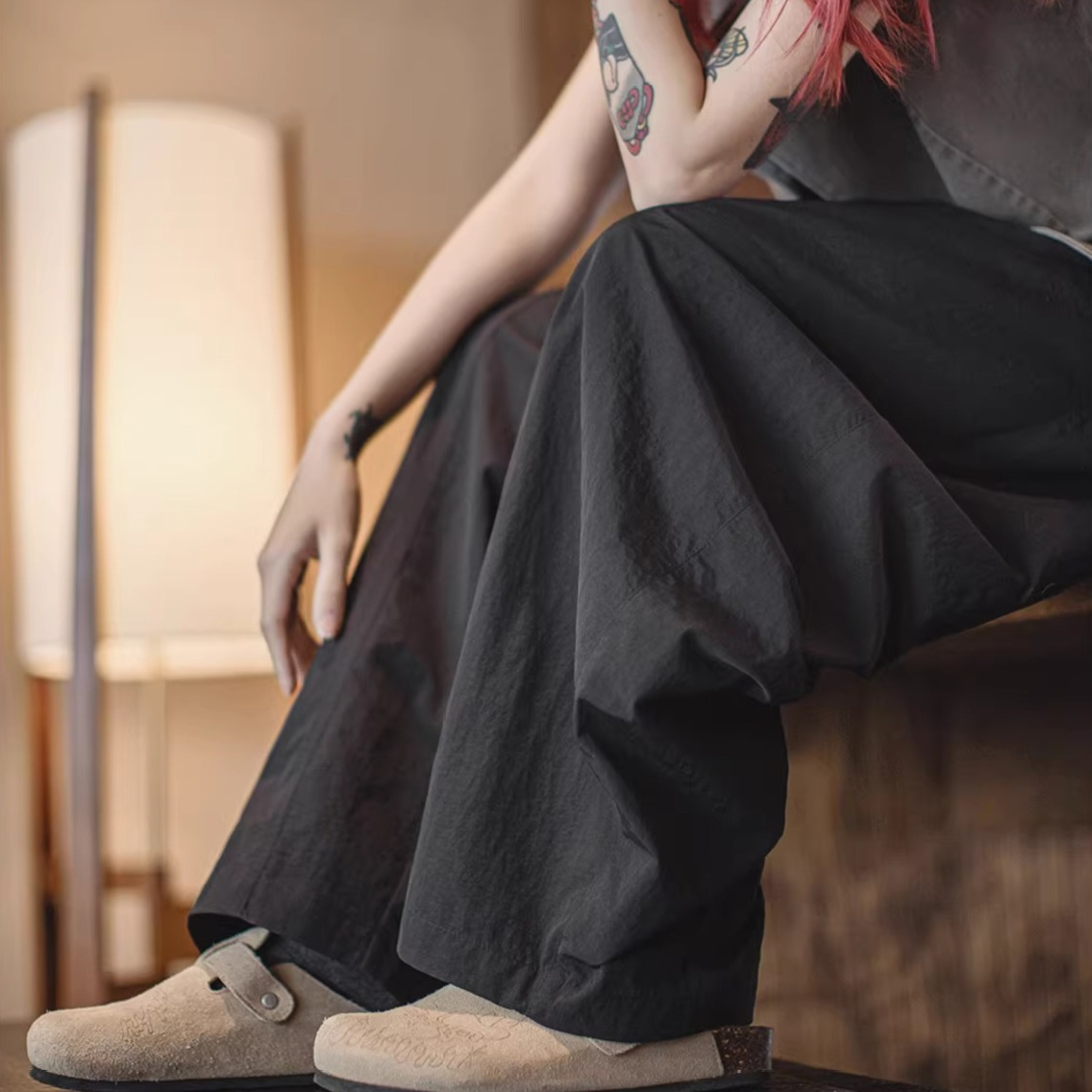 夏日系鬆弛感工裝山本彎刀褲顯腿長寬鬆慵懶小個子闊腿褲潮女