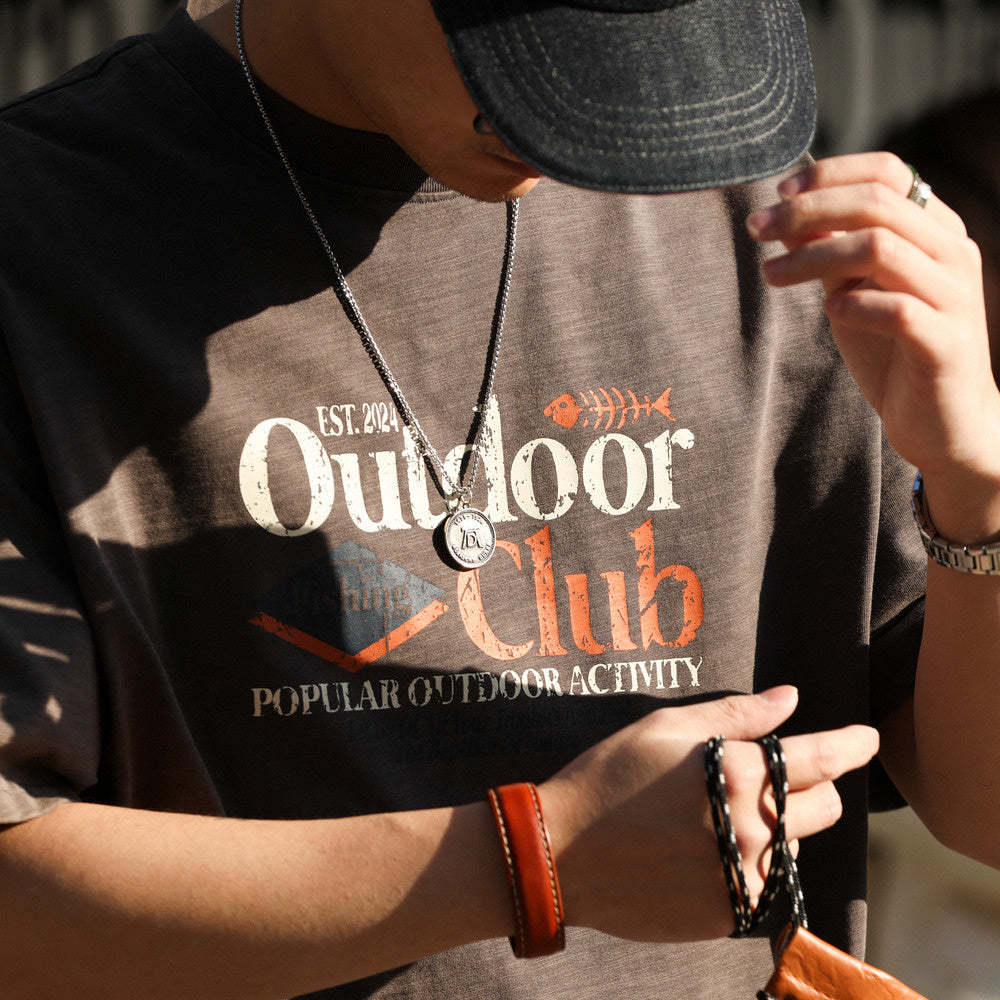 美式復古竹節棉圓領T恤男250g純棉圓領安可拉紅短袖TEE