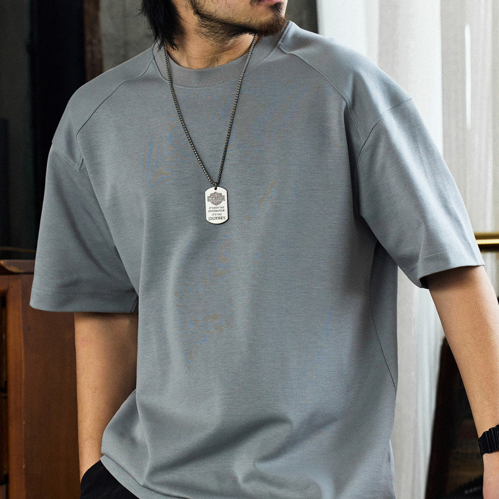 240g新疆長絨棉插肩短袖T恤男寬鬆圓領美式休閒打底衫夏