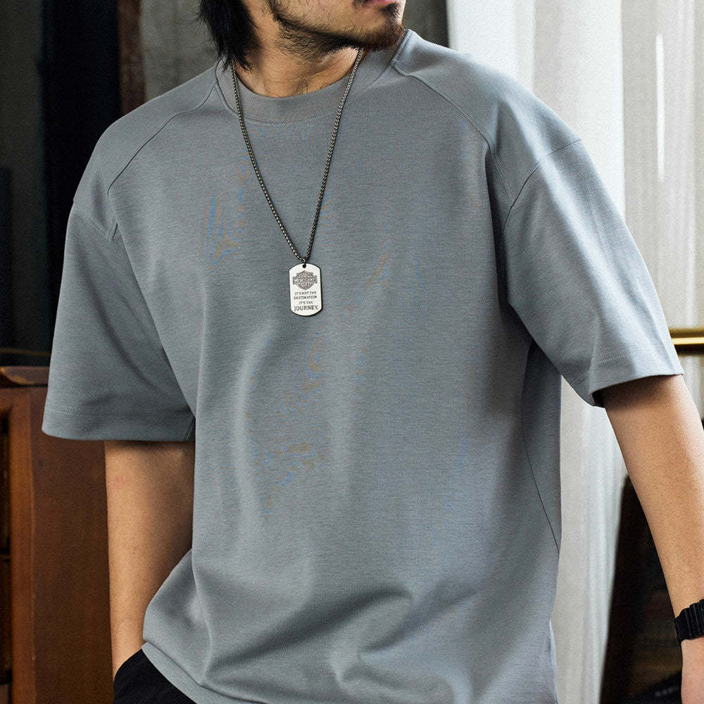 240g新疆長絨棉插肩短袖T恤男寬鬆圓領美式休閒打底衫夏