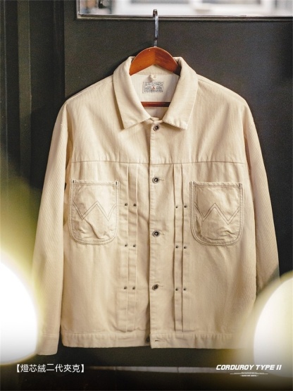 美式復古燈芯絨二代夾克type2阿美咔嘰翻領米白外套男秋-Retro's Wear