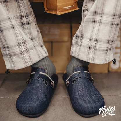 2025夏季新款穆勒鞋男休閒軟木半托透氣牛仔百搭外穿包頭拖鞋