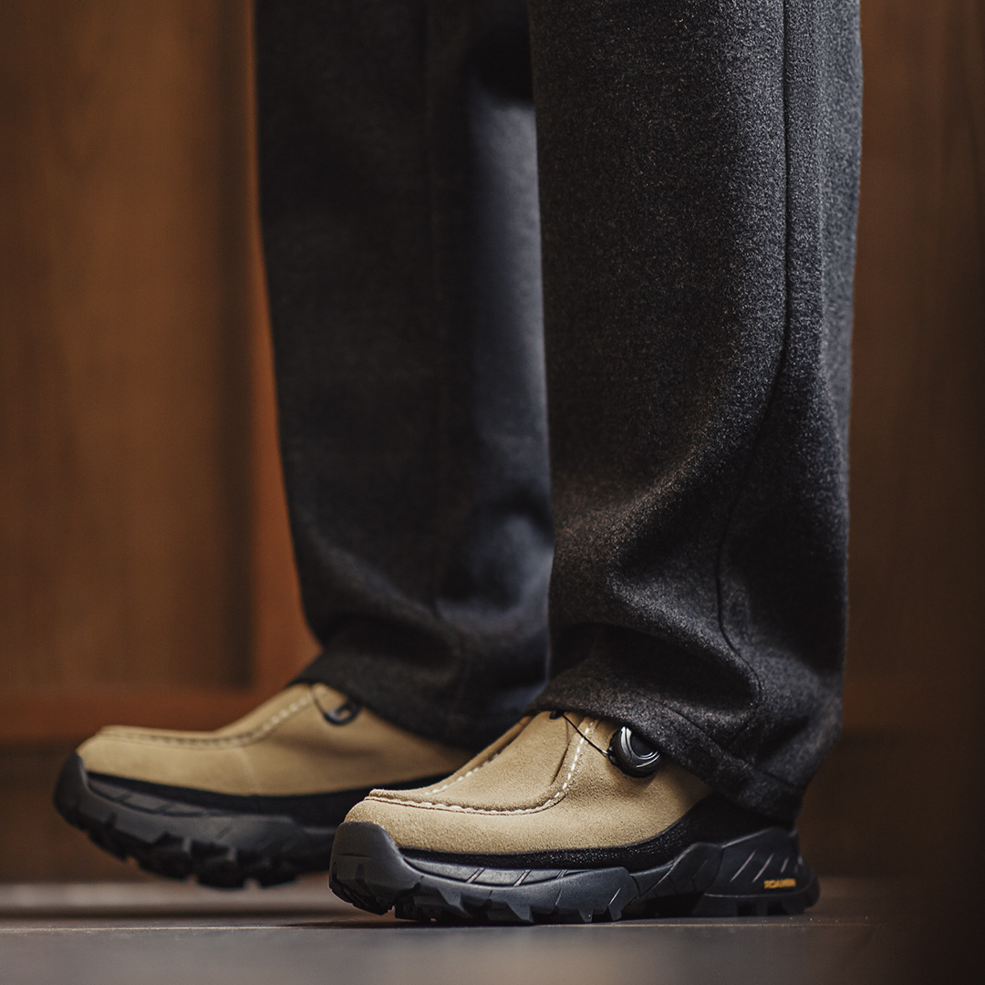 沙脊復古厚底袋鼠鞋男新款增高機能風懶人一脚蹬真皮休閒皮鞋