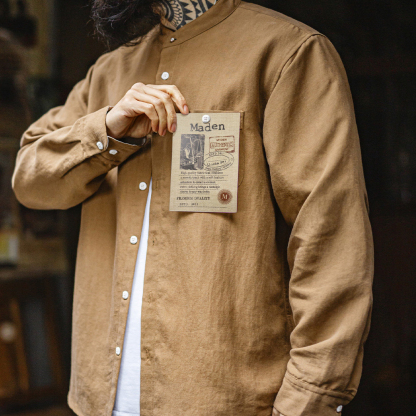 萊賽爾長袖襯衫天絲日系鬆弛感襯衣美式老錢風外套男士春