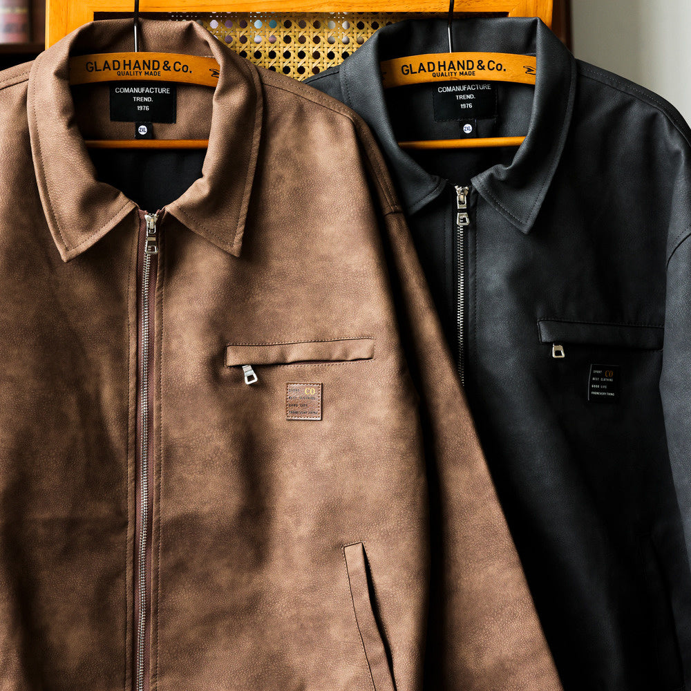 美式復古PU皮夾克男cleanfit寬鬆質感工裝底特律獵裝皮衣外套-Retro's Wear