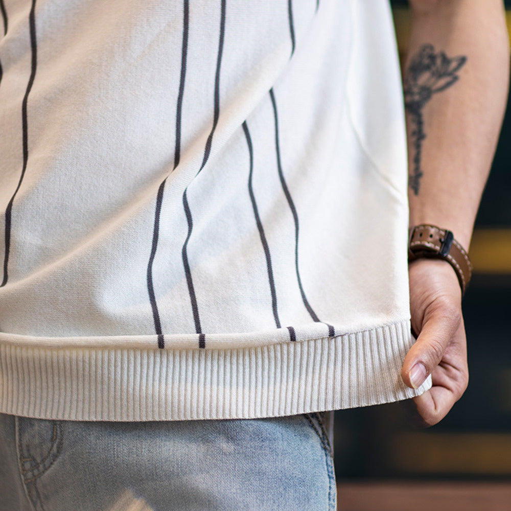 2025新款夏季冰絲針織polo衫男翻領短袖t恤男款休閒條紋上衣