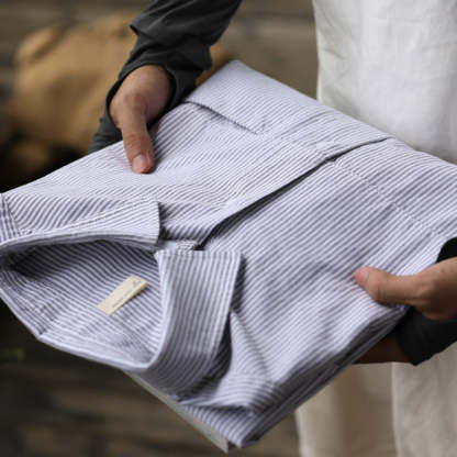 日系高級感細條紋長袖襯衫男純棉疊穿艺文復古休閒襯衣秋-Retro's Wear