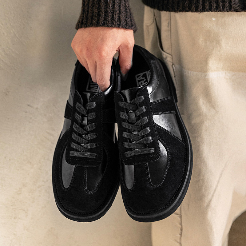 方頭德訓皮鞋男鞋2025新款黑色厚底增高商務通勤休閒潮鞋子冬