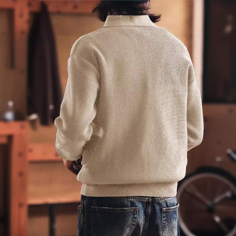 美式復古老錢風海鷗領毛衣男秋冬款寬鬆潮牌保暖POLO針織衫