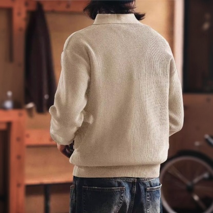 美式復古老錢風海鷗領毛衣男秋冬款寬鬆潮牌保暖POLO針織衫