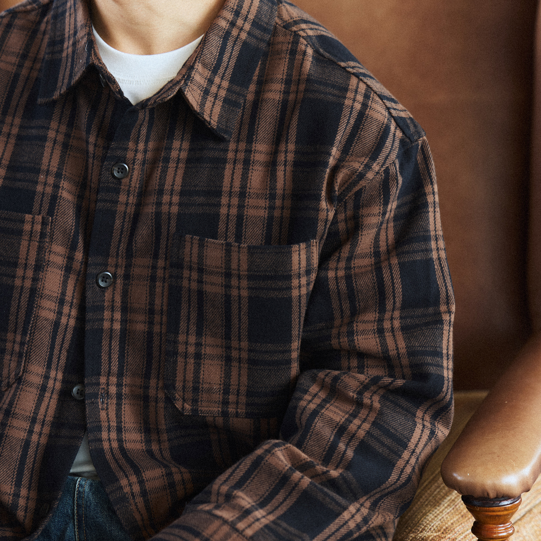 美式復古300g重磅格紋襯衫男純棉加厚磨毛長袖襯衣外套