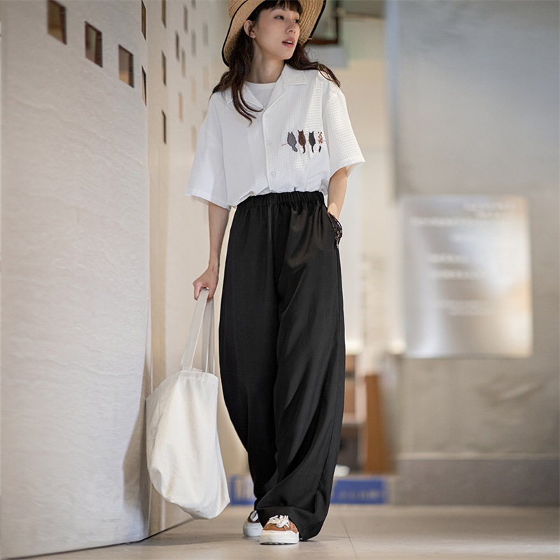 美式復古小個子休閒褲學生直筒日系寬鬆百搭夏季闊腿褲-Retro's Wear