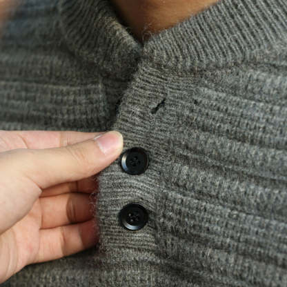 美式慵懶風亨利領針織毛衣男850g重磅復古肌理感上衣-Retro's Wear