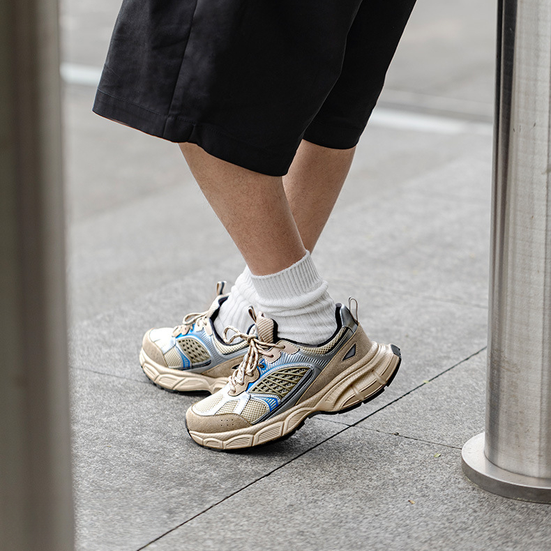 流光銀藍老爹鞋男款夏季痞帥厚底增高運動休閒鞋復古百搭潮鞋