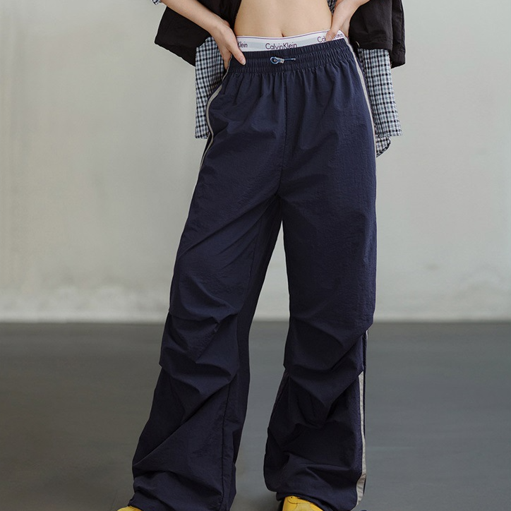 美式條紋傘兵褲防潑水戶外運動直筒褲闊腿工裝褲街舞褲春秋女-Retro's Wear