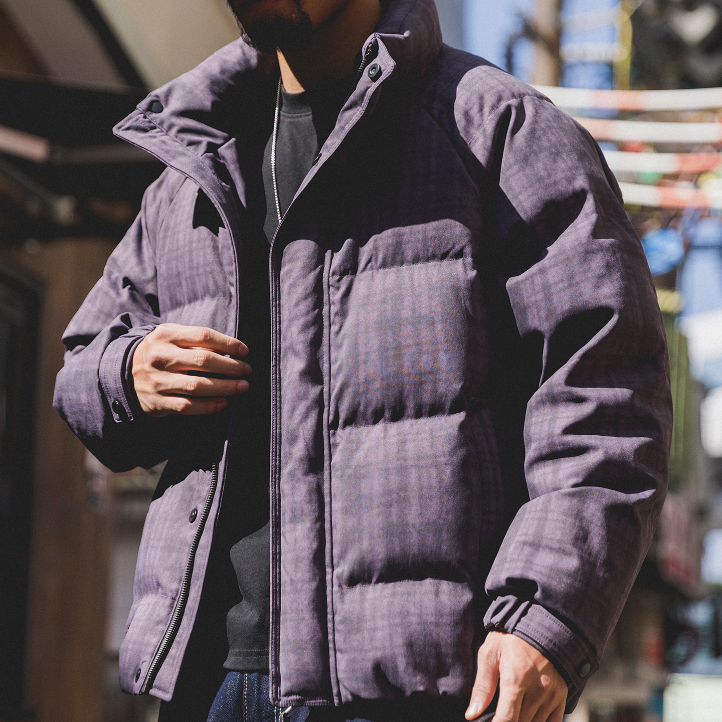 輕奢格紋肌理立領羽絨服男士2025冬季加厚寬鬆百搭保暖麵包服外套