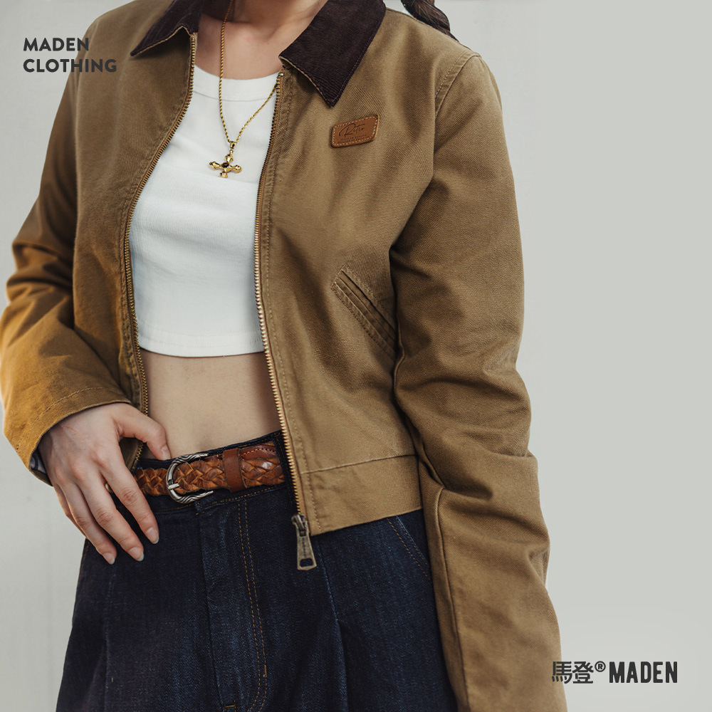 星際穿越同款改良底特律夾克美式復古翻領工裝帆布外套春秋女-Retro's Wear
