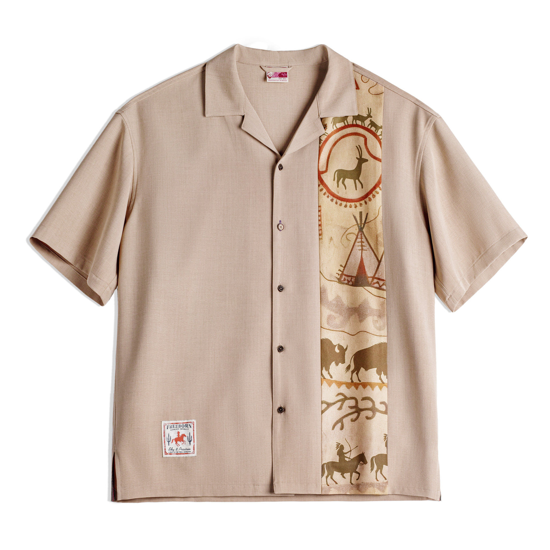 美式復古印花古巴領襯衫印第安薄款短袖棉襯衣外套男士夏