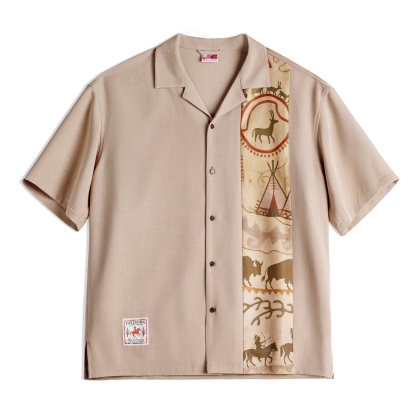 美式復古印花古巴領襯衫印第安薄款短袖棉襯衣外套男士夏