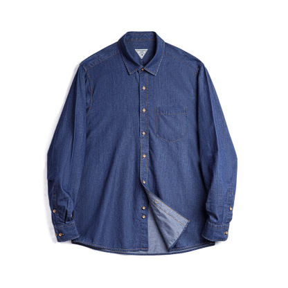 美式復古單口袋工裝牛仔襯衫丹寧休閒長袖修身襯衣男春季