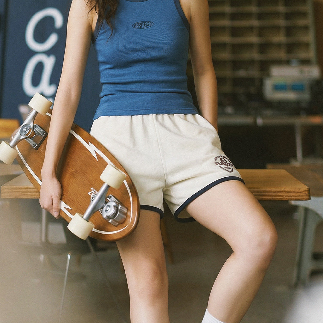 復古刺繡運動休閒辣妹外穿顯瘦A字直筒短衛褲三分熱褲女士夏