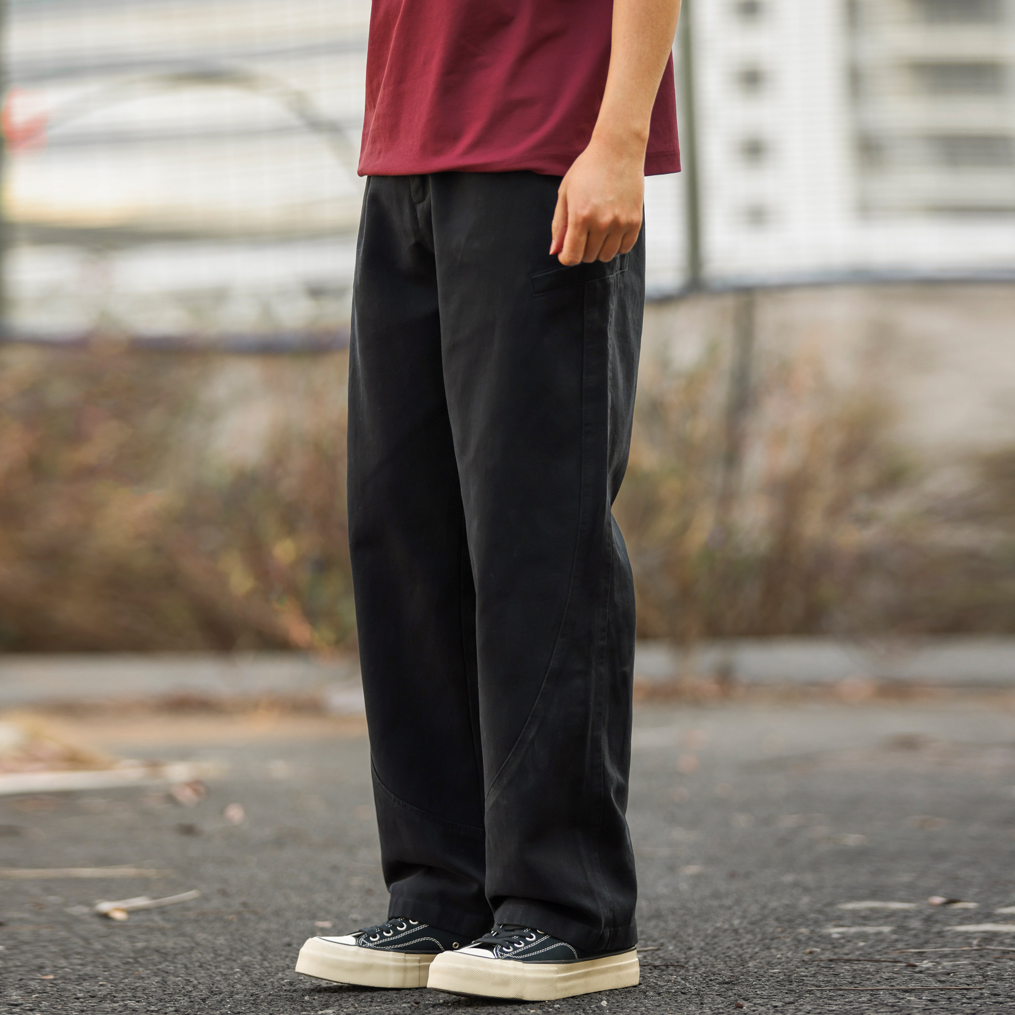 美式復古萊賽爾純棉水洗休閒褲男寬鬆解構垂感直筒長褲