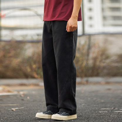 美式復古萊賽爾純棉水洗休閒褲男寬鬆解構垂感直筒長褲