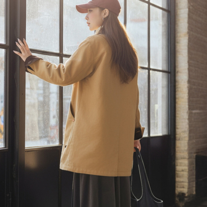 美式復古密歇根風衣卡其色巴恩風中長款廓形夾克外套女士秋冬