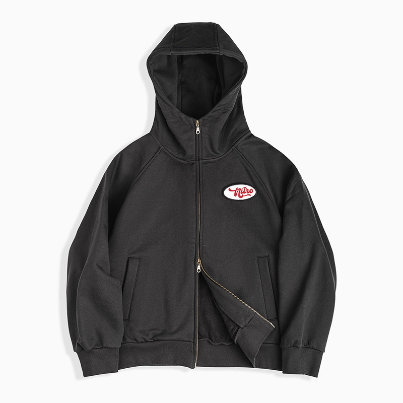 MRA410g加絨連帽章仔衛衣重磅加厚雙拉鍊短款運動開衫外套冬