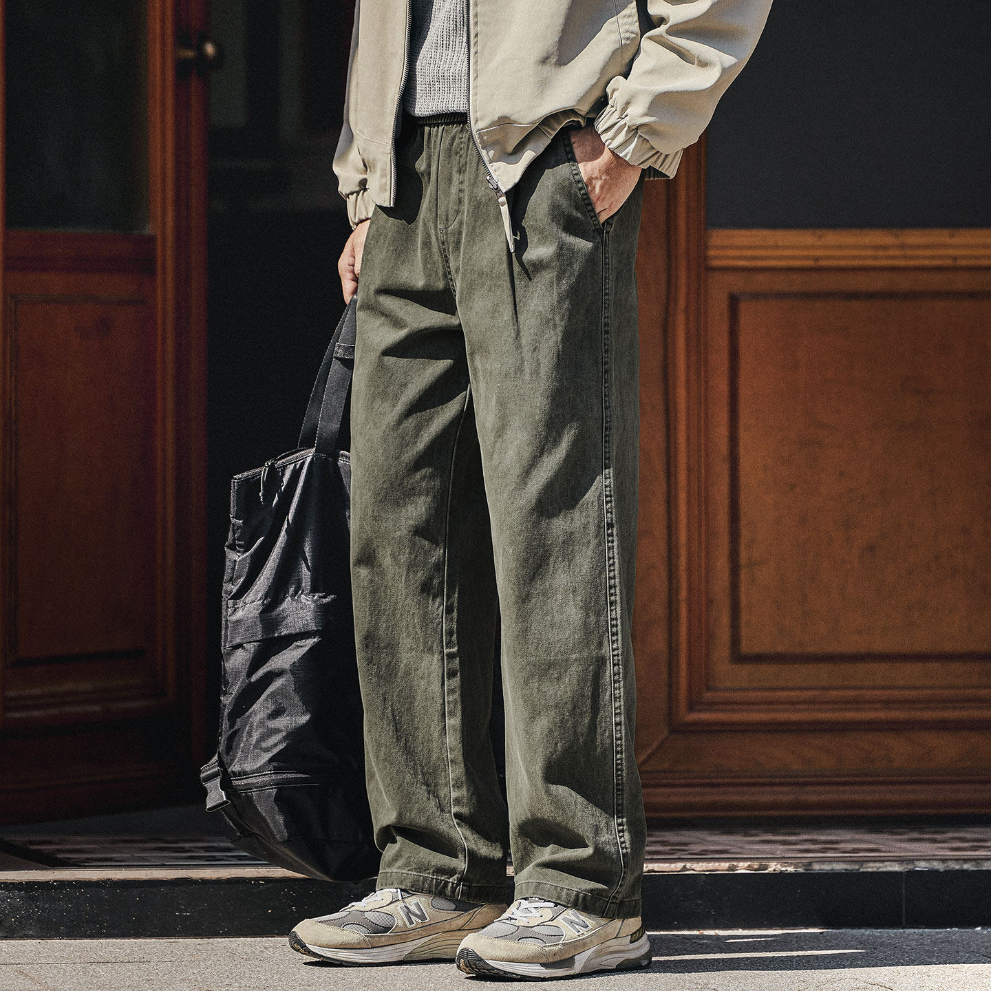 秋冬款美式重磅水洗工裝褲子男士寬鬆直筒闊腿休閒長褲