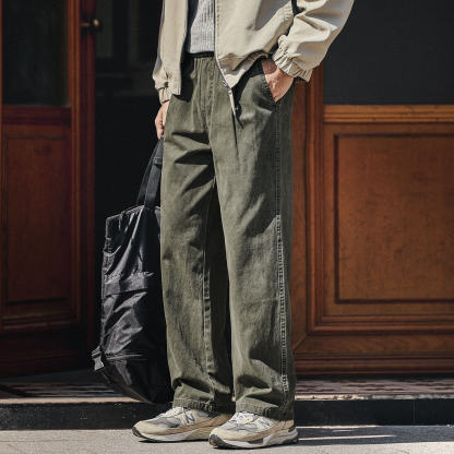 秋冬款美式重磅水洗工裝褲子男士寬鬆直筒闊腿休閒長褲