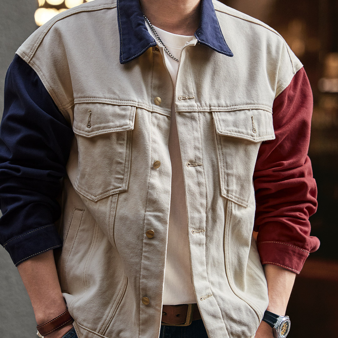 小眾設計撞色拼接夾克男2025秋季新款潮流休閒上衣外套