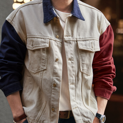 小眾設計撞色拼接夾克男2025秋季新款潮流休閒上衣外套