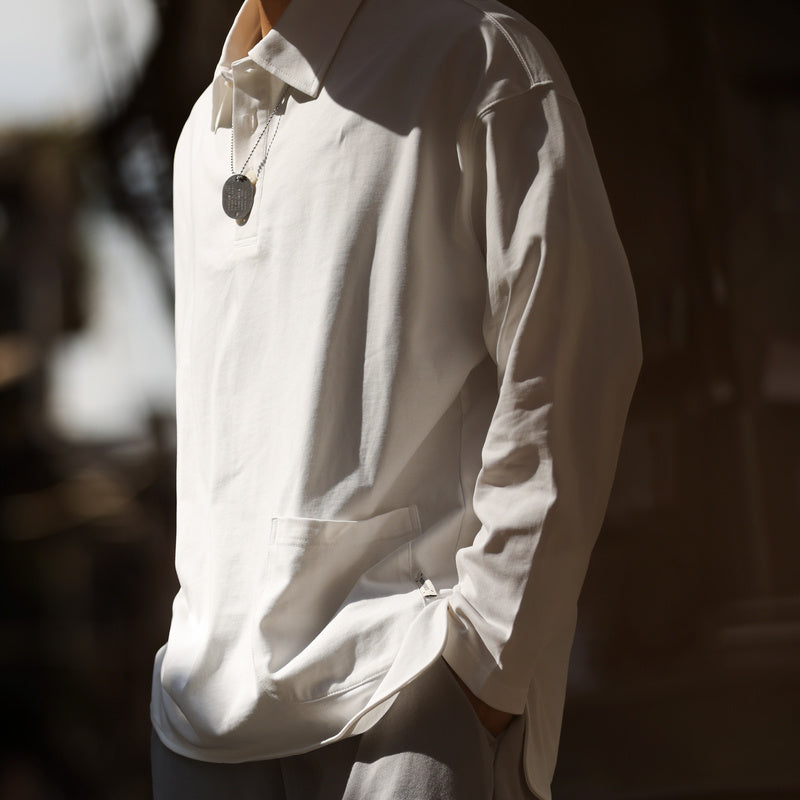 美式休閒口袋翻領長袖POLO衫男弧形下擺戶外運動疊穿工裝T恤-Retro's Wear
