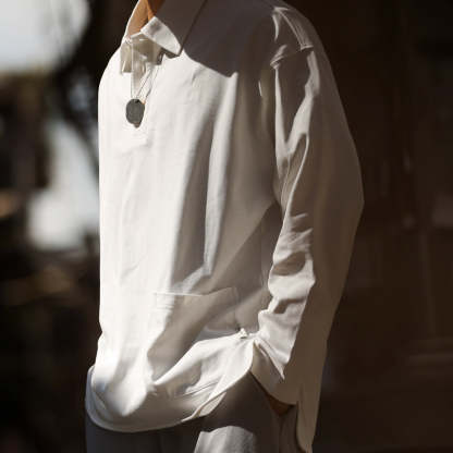 美式休閒口袋翻領長袖POLO衫男弧形下擺戶外運動疊穿工裝T恤-Retro's Wear