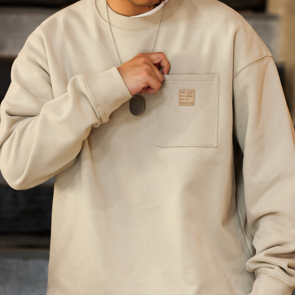 美式休閒復古重磅圓領衛衣男寬鬆毛圈底抓絨vintage打底外套-Retro's Wear