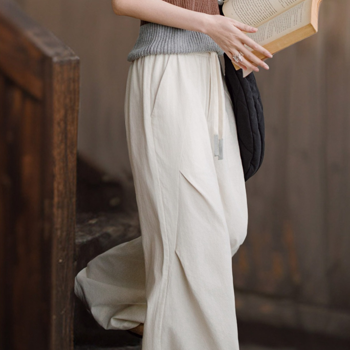 解構感cleanfit壓褶糯米褲淺春系垂墜感豆腐褲工裝拖地衛褲女