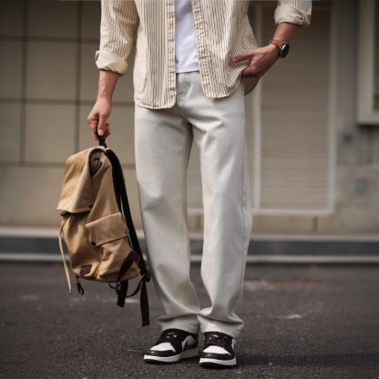 【西部牧場】12.8oz四面彈白色牛仔褲男合體直筒休閒長褲