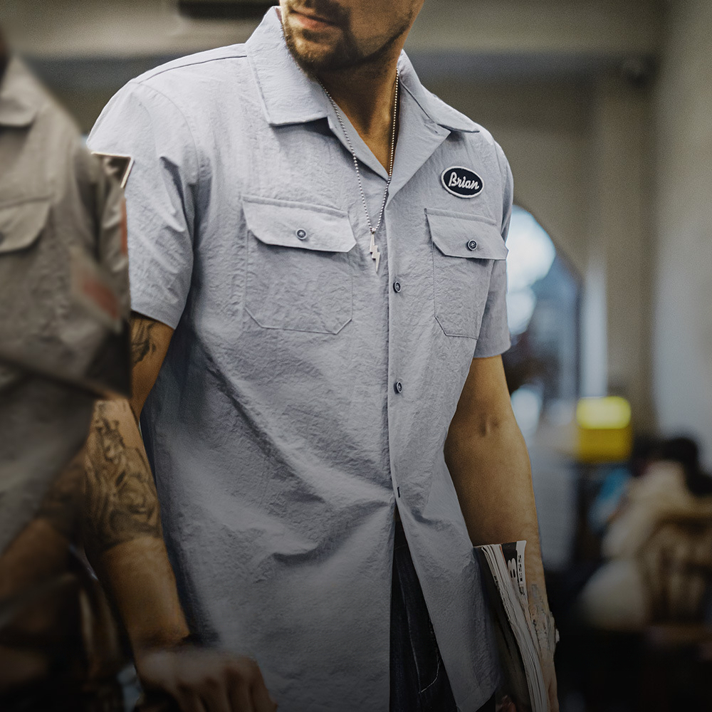 美式復古速度與激情同款古巴領襯衫硬漢vintage襯衣男夏