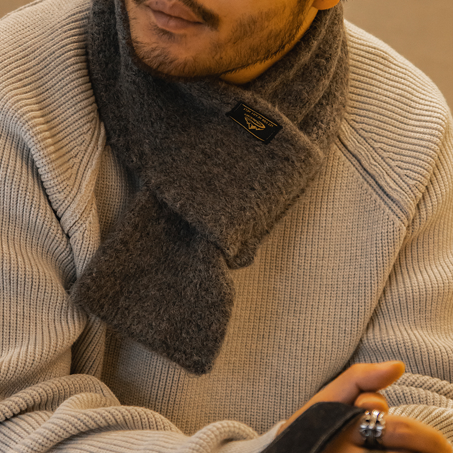 美式復古馬海毛圍巾加絨圍脖發熱保暖防風防寒男秋冬