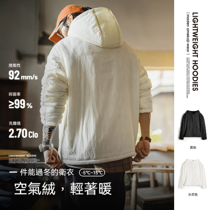 美式氣絨套頭口袋衛衣圓領連帽通勤加絨保暖廓形外套男冬