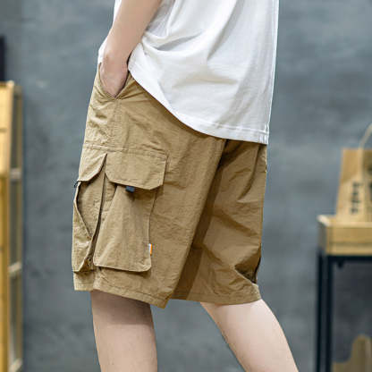 夏季薄款速幹短褲男寬鬆運動美式工裝五分褲男士潮牌大碼休閒中褲