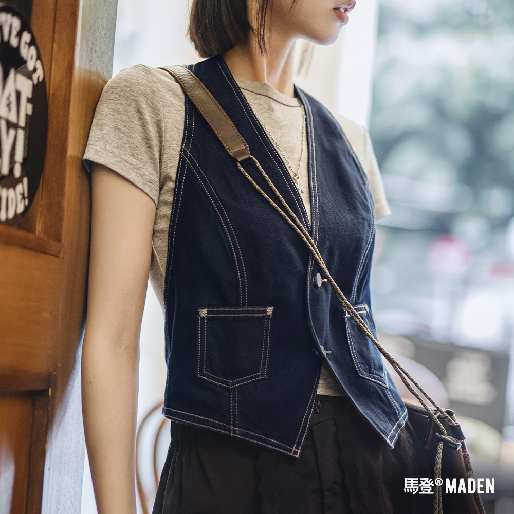 美式疊穿無袖V領背心開衫馬甲修身外穿坎肩露背掛脖短上衣女