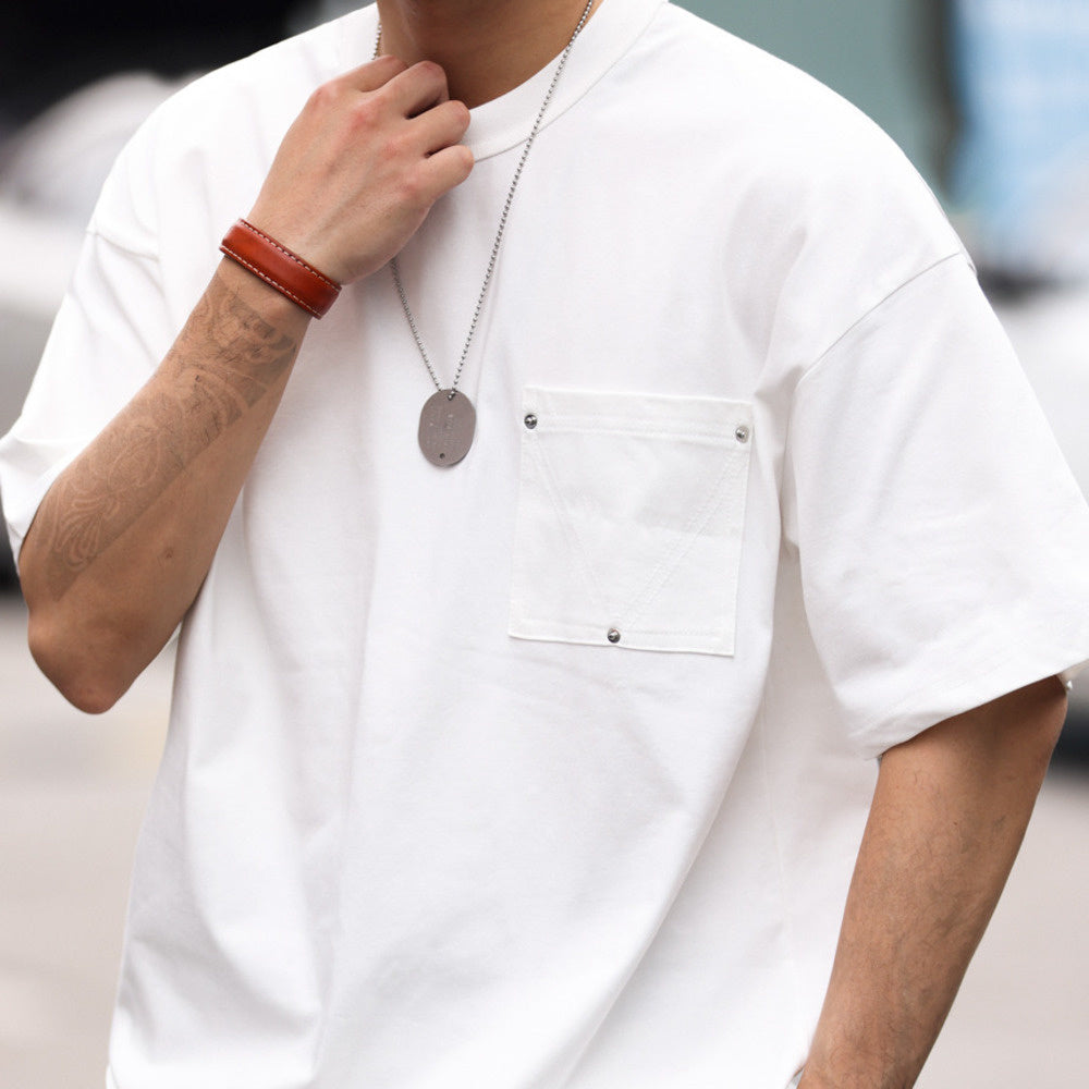 美式撞釘口袋Sorona冰感短袖T恤男寬鬆設計感cityboy圓領TEE-Retro's Wear