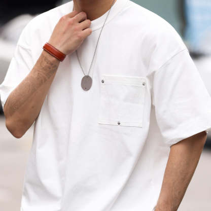 美式撞釘口袋Sorona冰感短袖T恤男寬鬆設計感cityboy圓領TEE-Retro's Wear