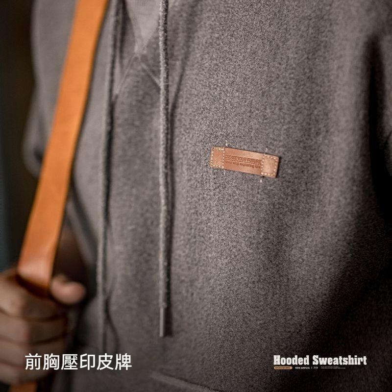 美式復古毛呢連帽衛衣重磅加厚套頭帽衫休閒上衣男秋冬季-Retro's Wear