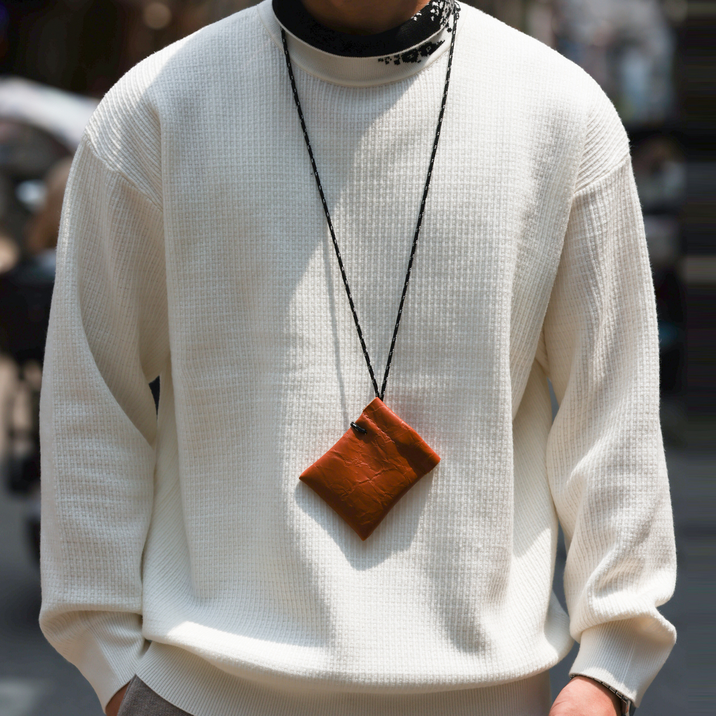 美式590g重磅半高領長袖針織衫男包芯紗提花保暖羊毛上衣