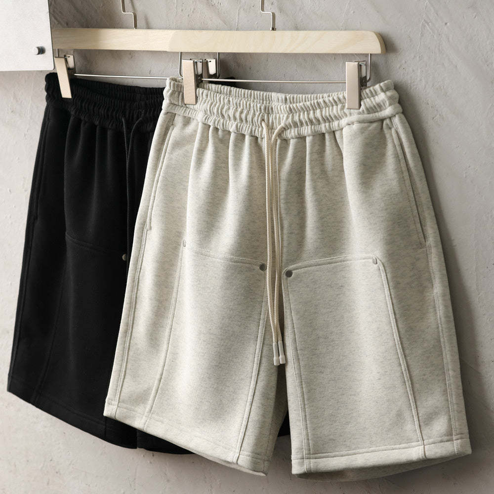 美式休閒320g重磅短褲男鉚釘設計直筒復古運動五分衛褲