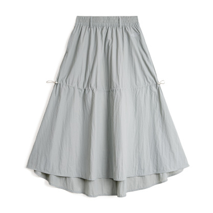 2025新薄長款透氣鬆緊腰帶口袋雙層A字大裙擺半身裙子女士夏